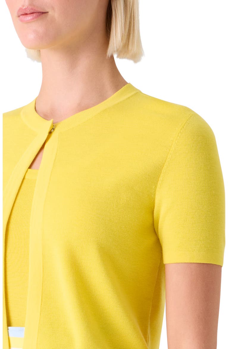 Short Sleeve Virgin Merino Wool Crop Cardigan, Alternate, color, LEMON ZING