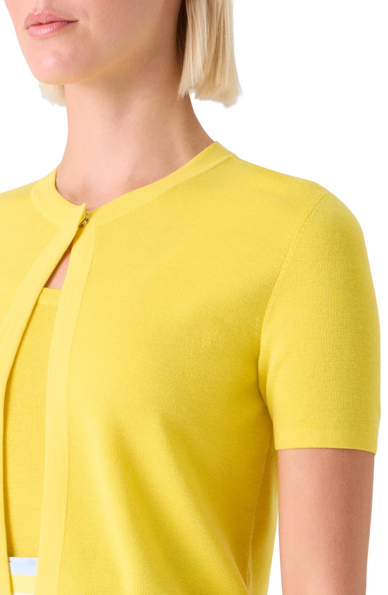 Akris punto Short Sleeve Virgin Merino Wool Crop Cardigan, Alternate, color, Lemon Zing