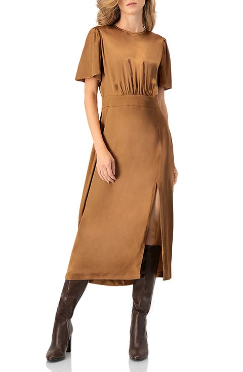 Short Sleeve Satin Midi Dress