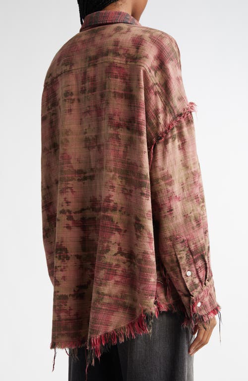 R13 Shredded Seam Drop Neck Plaid Flannel Button-up Shirt In Bleached Out Red Plaid