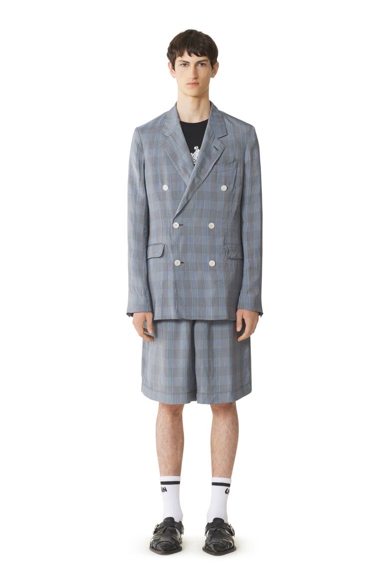 Double-Breasted Jacket In Viscose, Main, color, Checkered, Pale blue