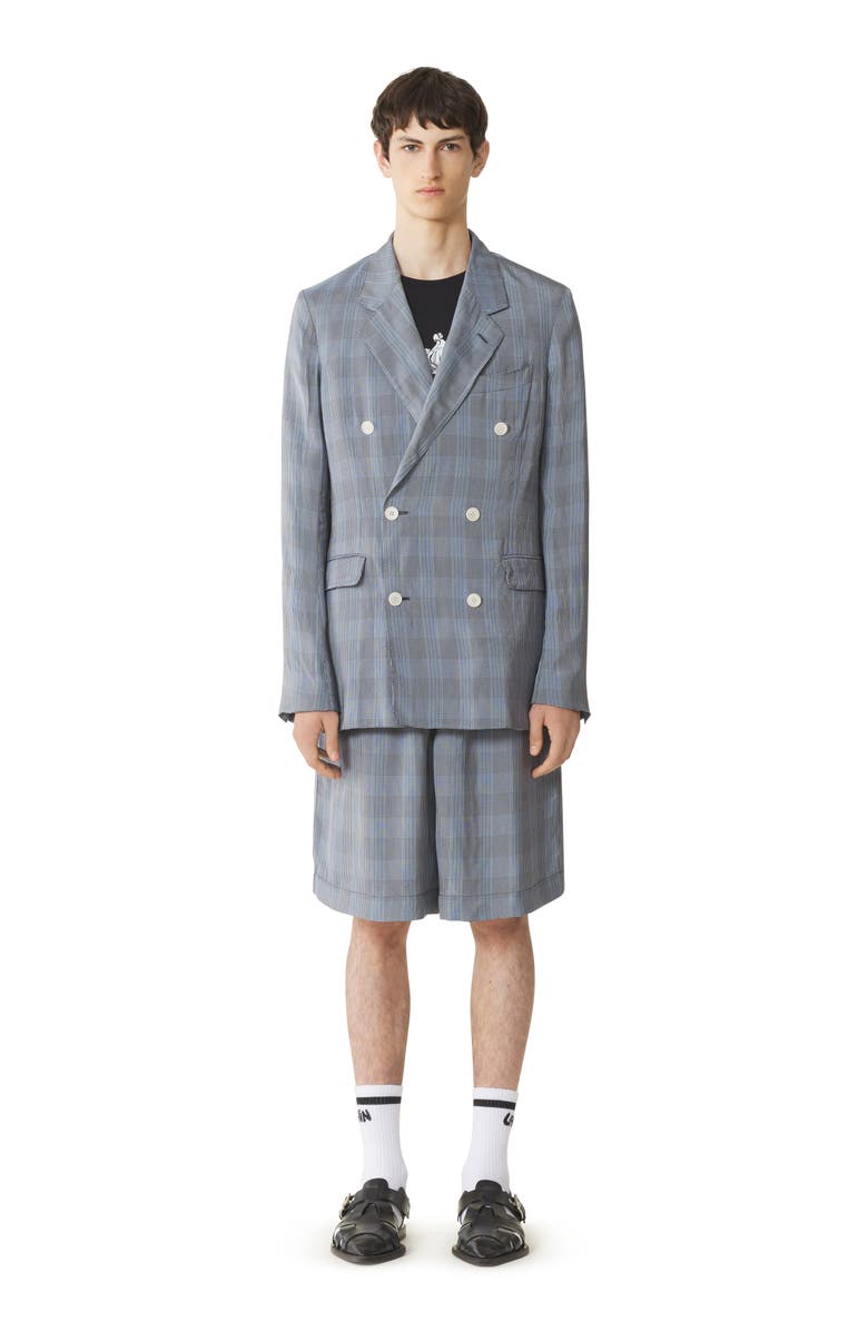 Lanvin Double-Breasted Jacket In Viscose, Main, color, Checkered, Pale Blue