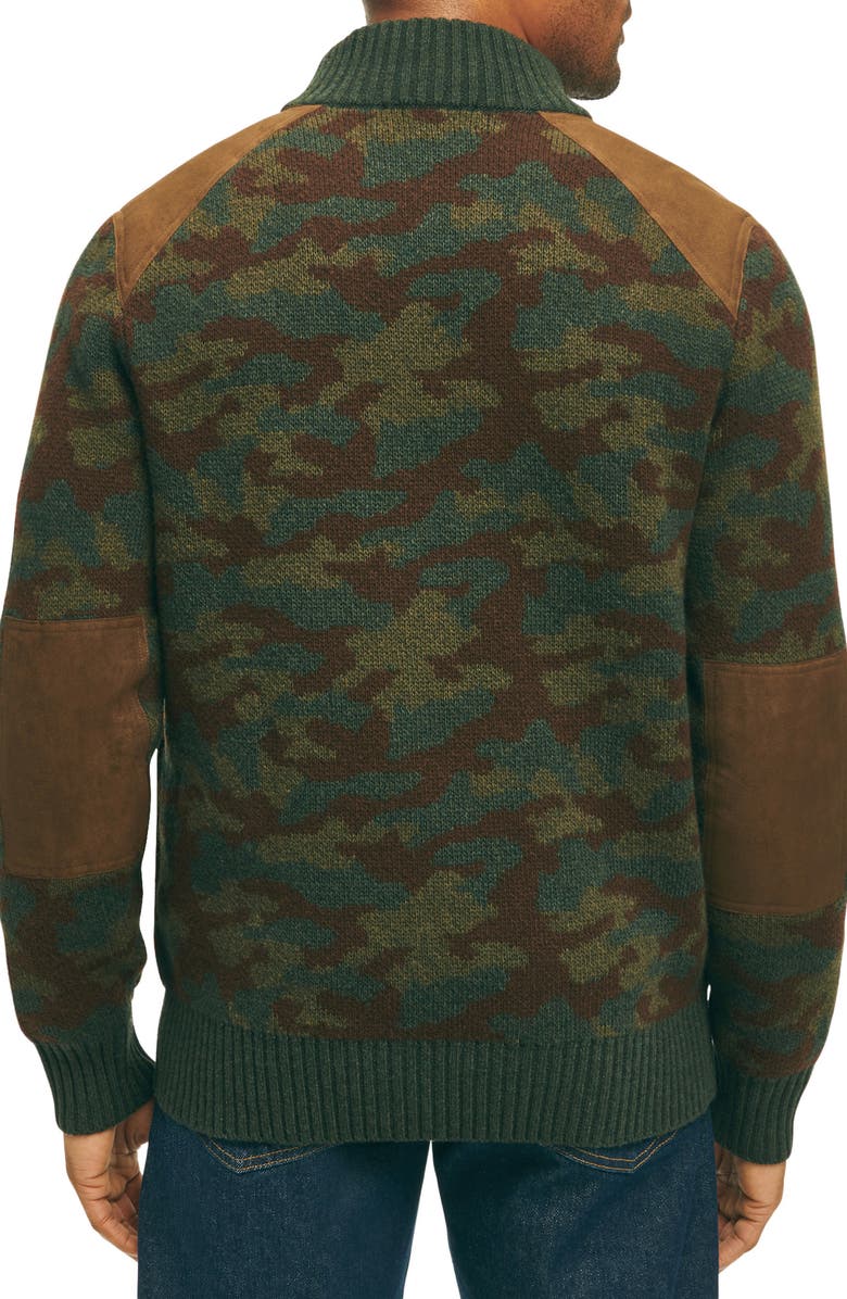 Brooks Brothers Camo Wool Full Zip Sweater, Alternate, color,