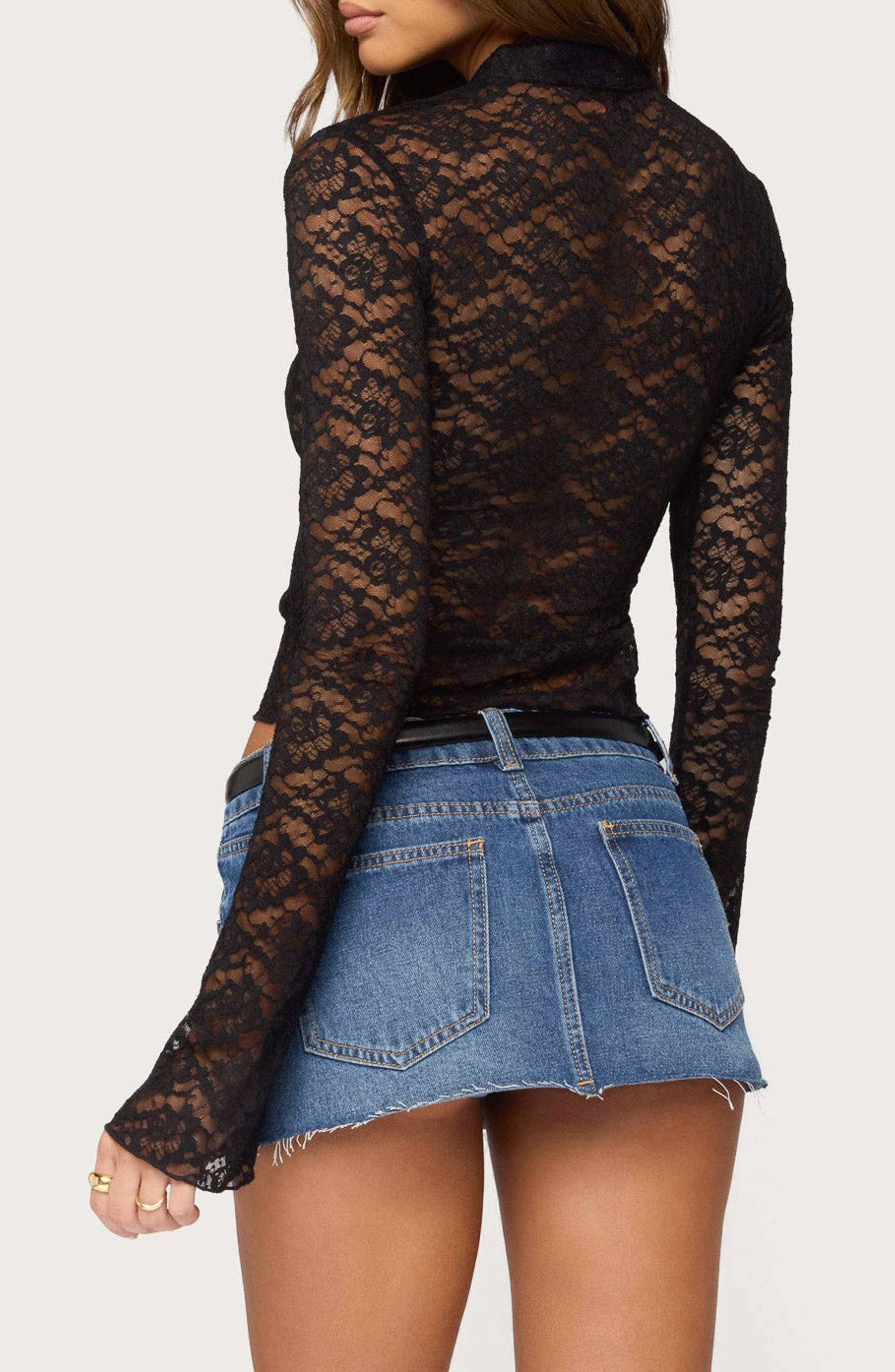 EDIKTED Faela Sheer Lace Bell Sleeve Top (Women) | Nordstrom