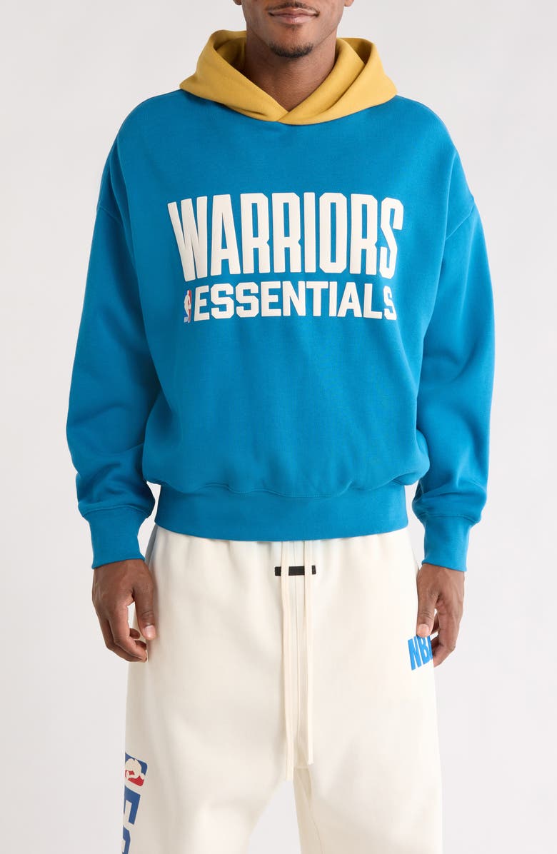 Fear of God Essentials x NBA Warriors Sports Fit Hoodie, Main, color, Blue Sapphire/ Canyon