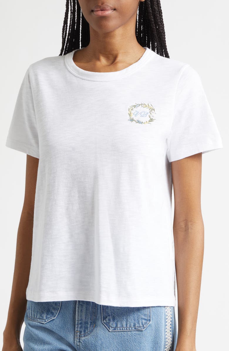 Veronica Beard Carla Embroidered T-Shirt, Alternate, color, White