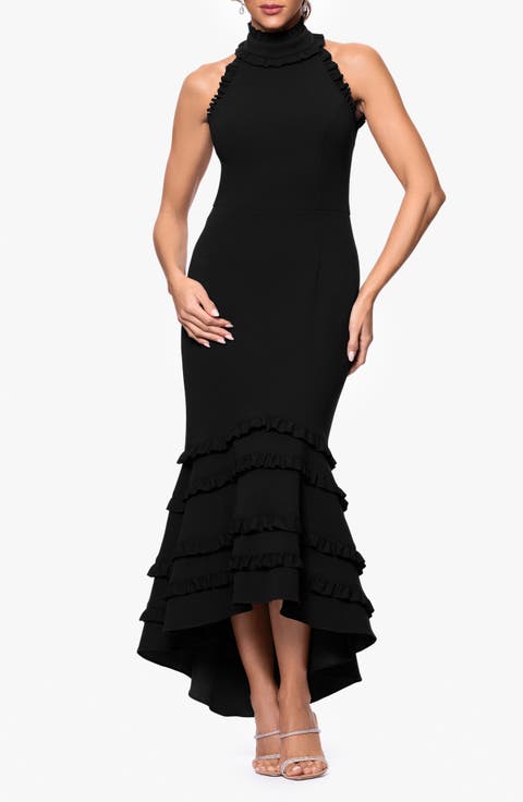 Ruffle Detail Open Back High-Low Gown
