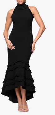 Xscape Evenings Ruffle Detail Open Back High-Low Gown