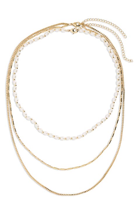 2-Piece Faux Pearl Layered Chain Necklaces