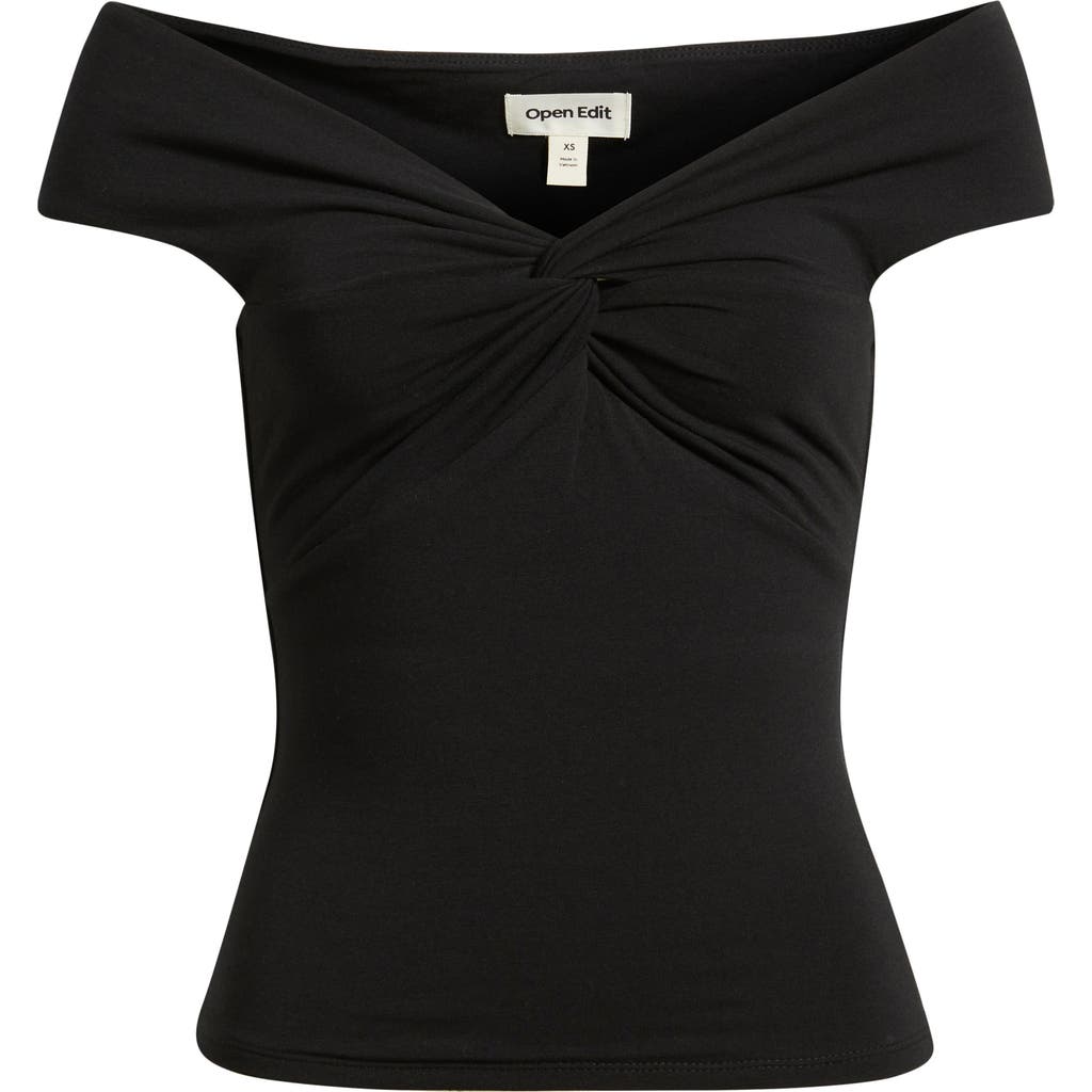 Open Edit Twist Front Off The Shoulder Top In Black