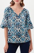 Trina Turk Vista Las Palmas Organic Cotton Elbow-Length Puff Sleeve Top