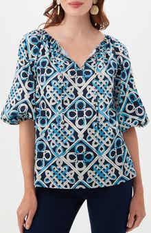 Trina Turk Vista Las Palmas Organic Cotton Elbow-Length Puff Sleeve Top
