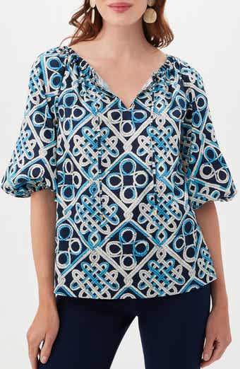 Trina Turk Vista Las Palmas Organic Cotton Elbow-Length Puff Sleeve Top