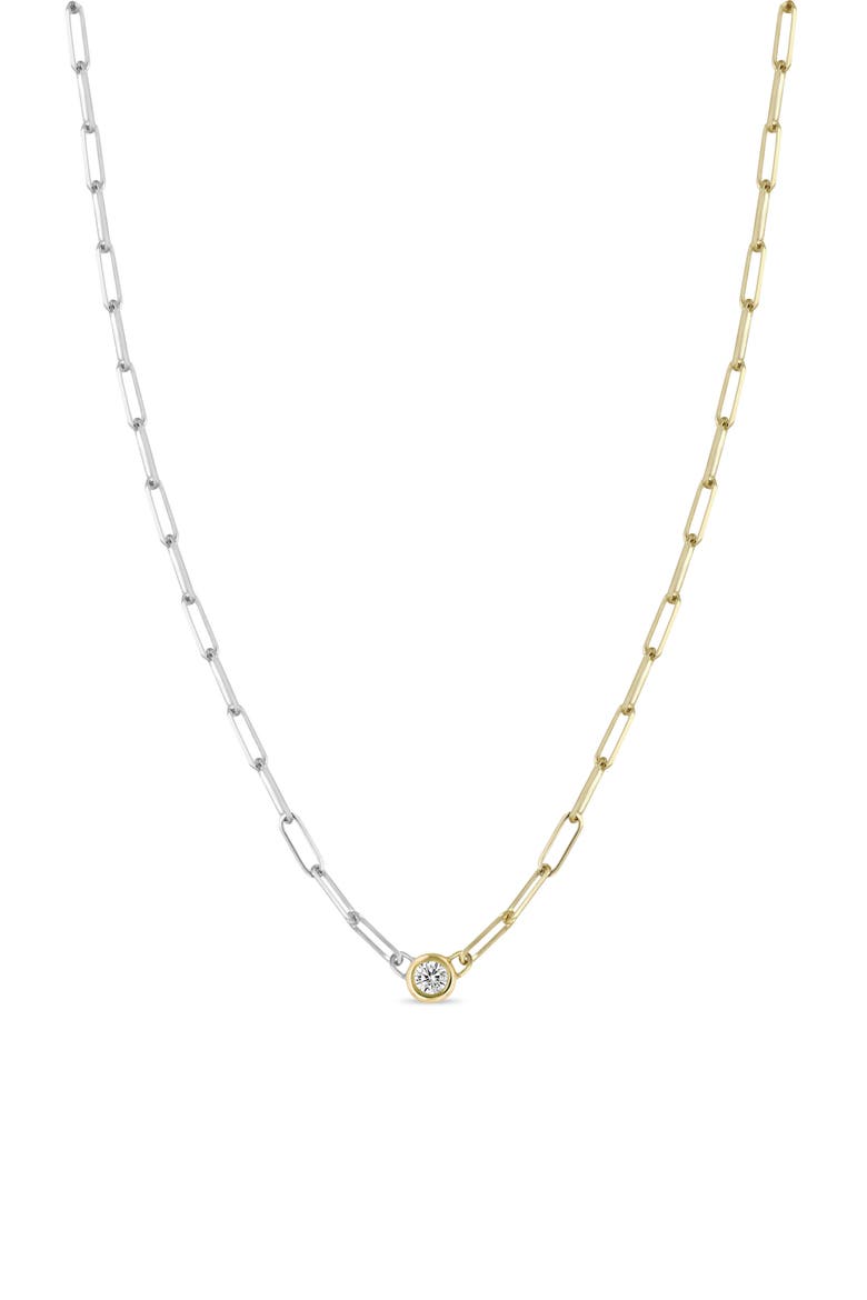 Diamond Bezel Mixed Paper Clip Chain Necklace, Main, color, 14K YELLOW GOLD