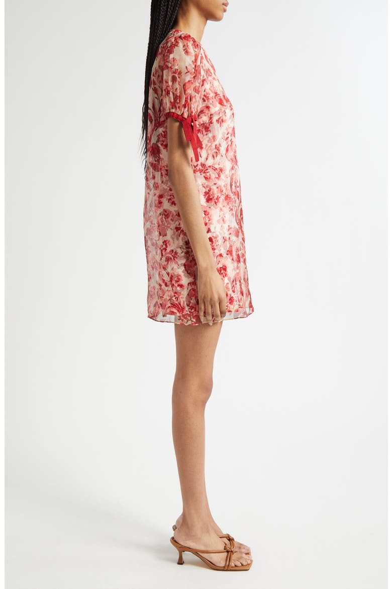 Junette Floral Ribbons Silk Minidress, Alternate, color, CHERRY ROSE MULTI