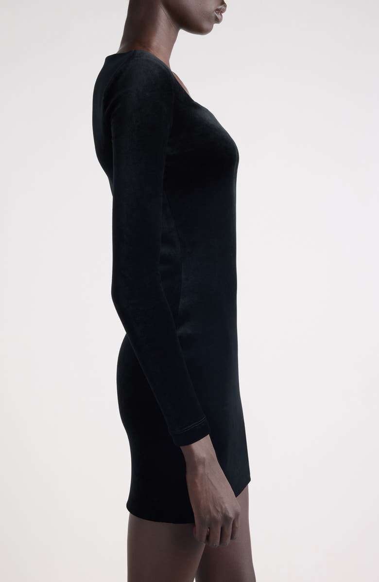Balenciaga Sweetheart Long Sleeve Velvet Minidress, Alternate, color, 1000 Black
