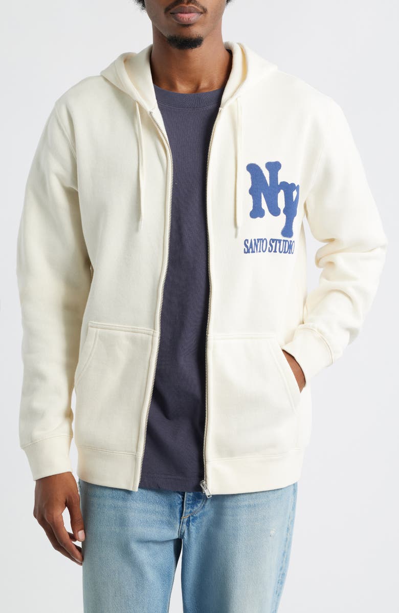 SANTO STUDIO x Cody Bellinger NY Zip Graphic Hoodie, Main, color, Cream