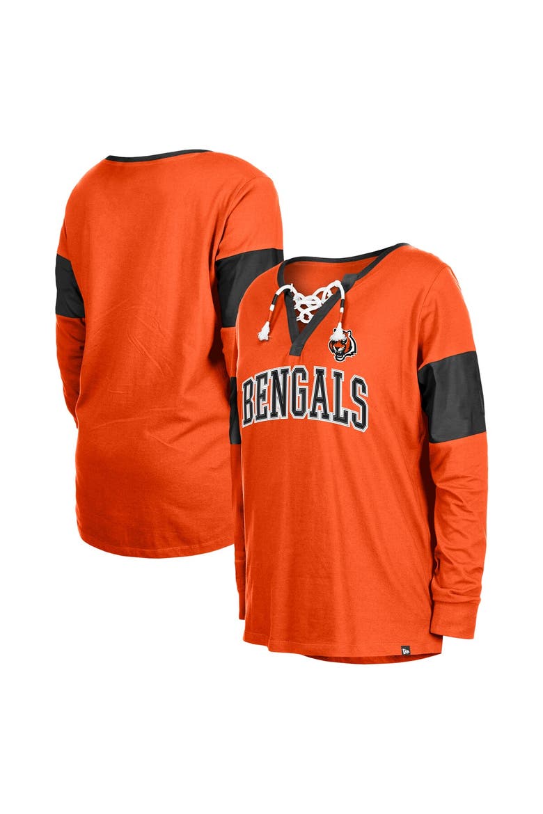Women's New Era Orange Cincinnati Bengals Lace-Up Notch-Neck Long Sleeve T-Shirt, Main, color, Orange