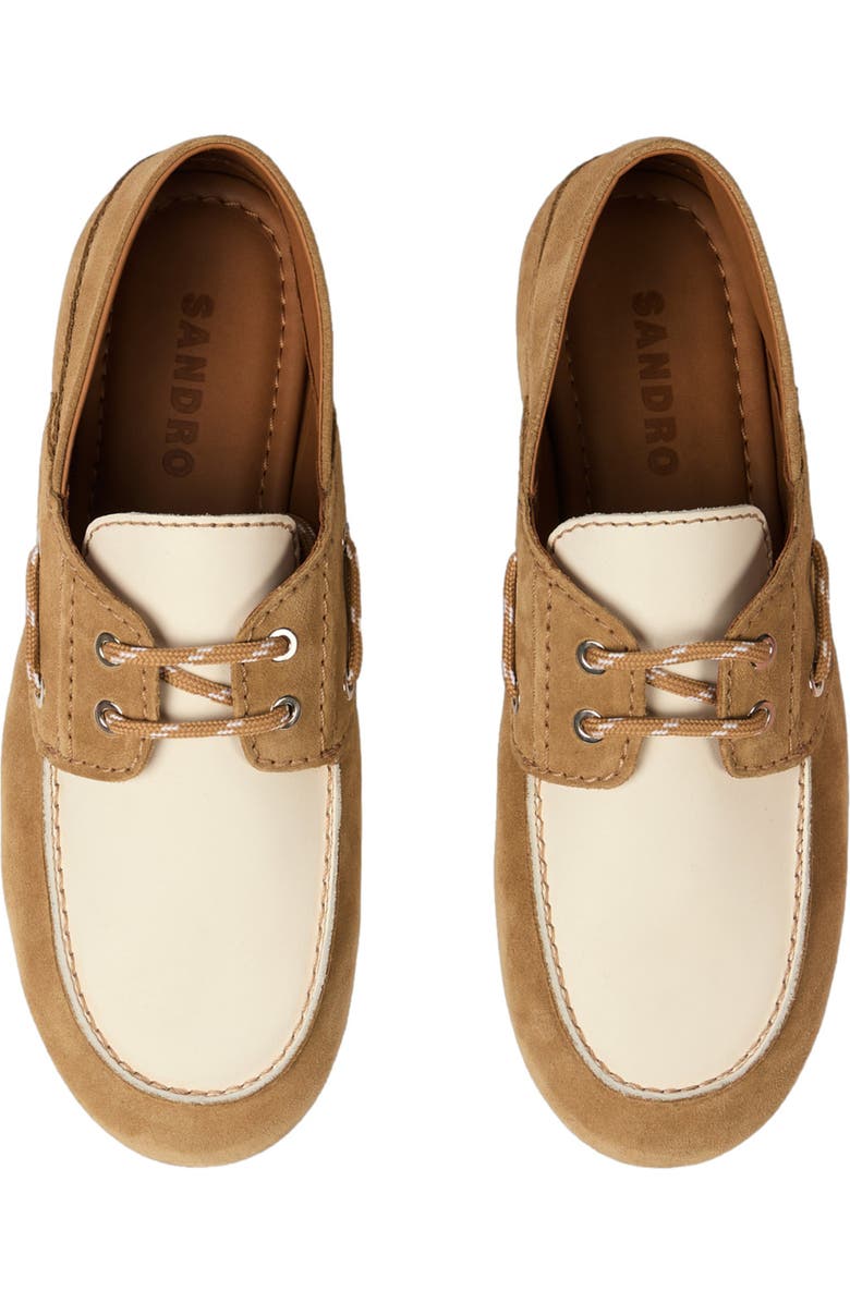 SANDRO Suede boat shoes, Alternate, color, Beige