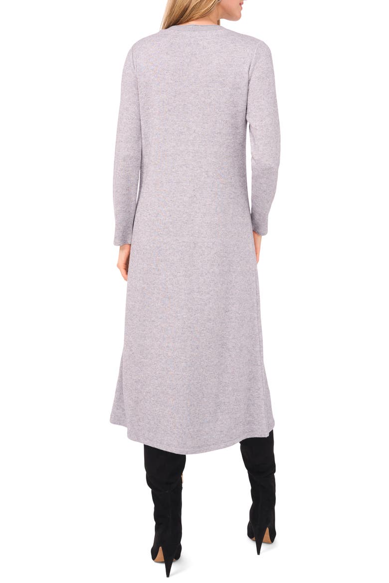 Metallic Exposed Center Seam Long Sleeve Midi Sweater Dress, Alternate, color, LIGHT HEATHER GREY