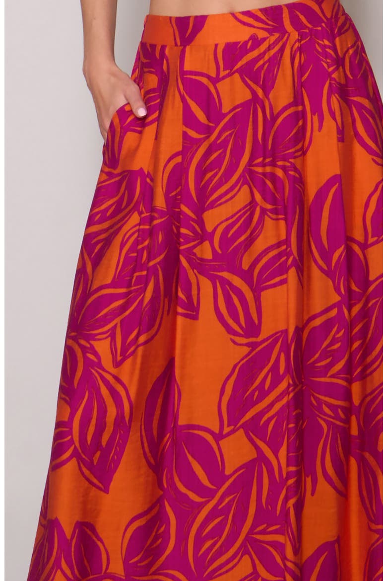Floral Print Midi Skirt, Alternate, color, ORANGE / MAGENTA