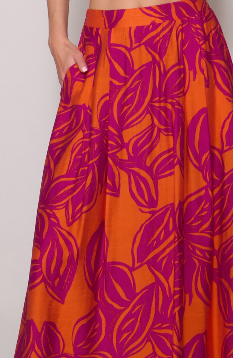 MELLODAY Floral Print Midi Skirt, Alternate, color, Orange / Magenta