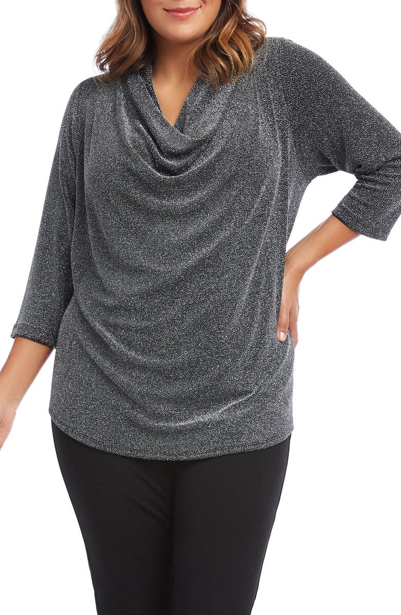 Karen Kane Glitter Knit Drape Neck Top, Main, color, 