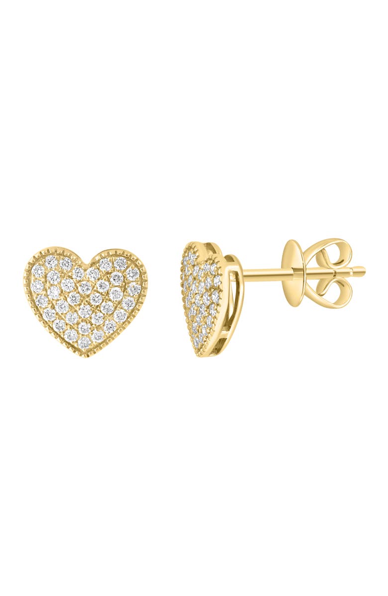 EFFY 14K Gold Plated Sterling Silver Pavé Diamond Heart Stud Earrings, Alternate, color, Gold