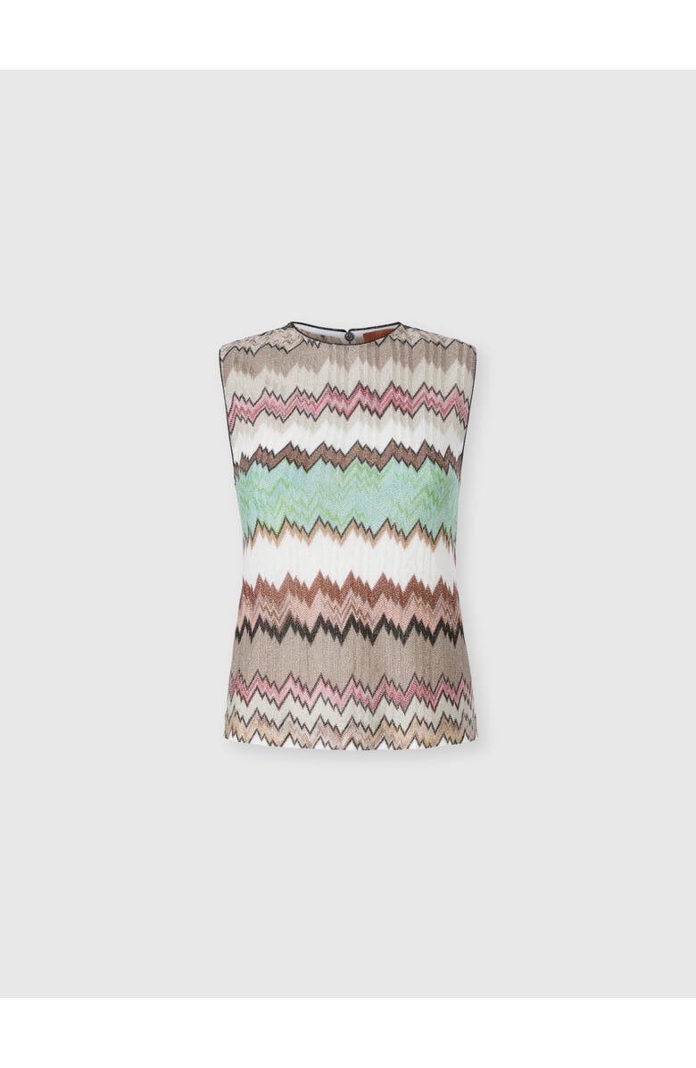 Missoni Sleeveless Crew-neck Top In Viscose Lamé With Snake Motif, Main, color, Green& Brown