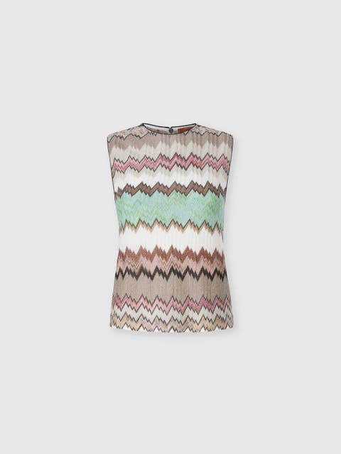 Sleeveless Crew-neck Top In Viscose Lamé With Snake Motif