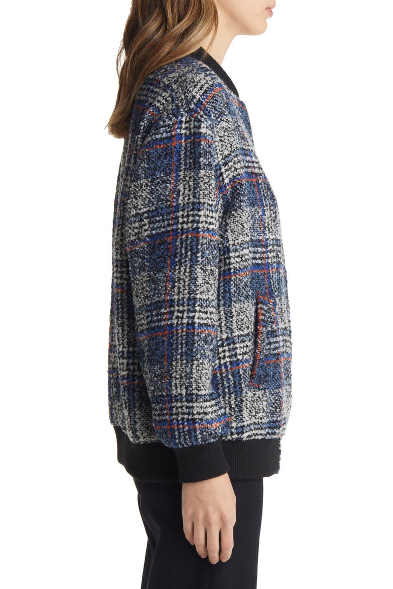 Plaid Tweed Bomber Jacket, Alternate, color, BLUE BOUCLE PLAID