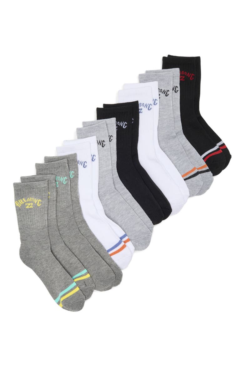 Kids' 8-Pack Assorted Half Crew Socks, Main, color, ASSORTED GREY