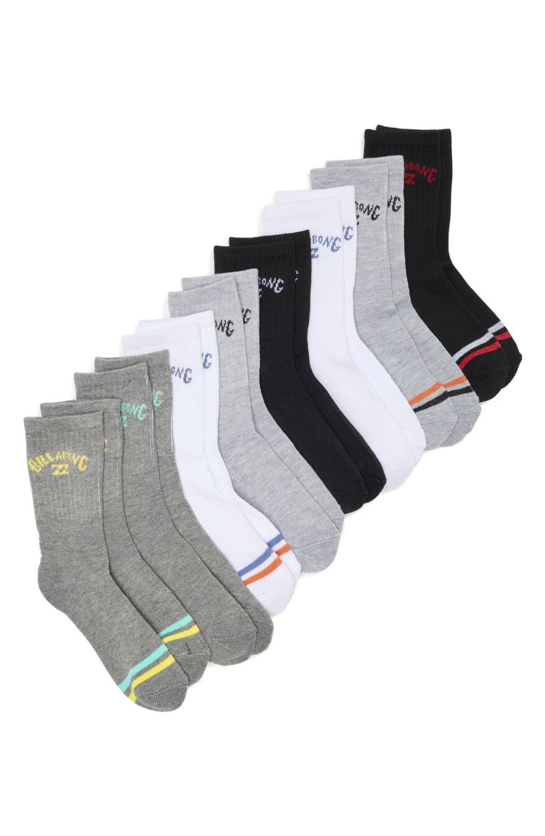 Billabong Kids' 8-Pack Assorted Half Crew Socks, Main, color,