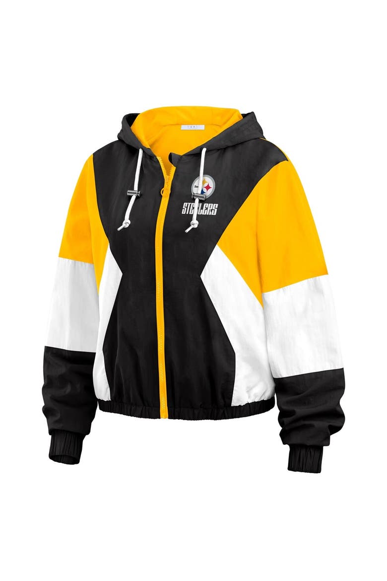 Women's WEAR by Erin Andrews  Black Pittsburgh Steelers Color Block Full-Zip Windbreaker Jacket, Alternate, color, Black