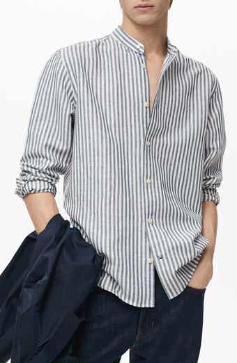 Mandarin Collar Linen & Cotton Button-Up Shirt