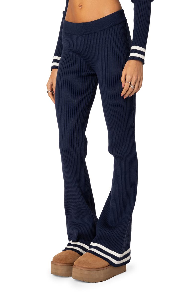 EDIKTED Pluto Stripe Rib Stitch Flare Pants, Alternate, color,