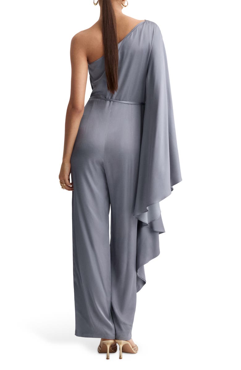 MANGO Drapey Asymmetric One-Shoulder Jumpsuit, Alternate, color, Blue