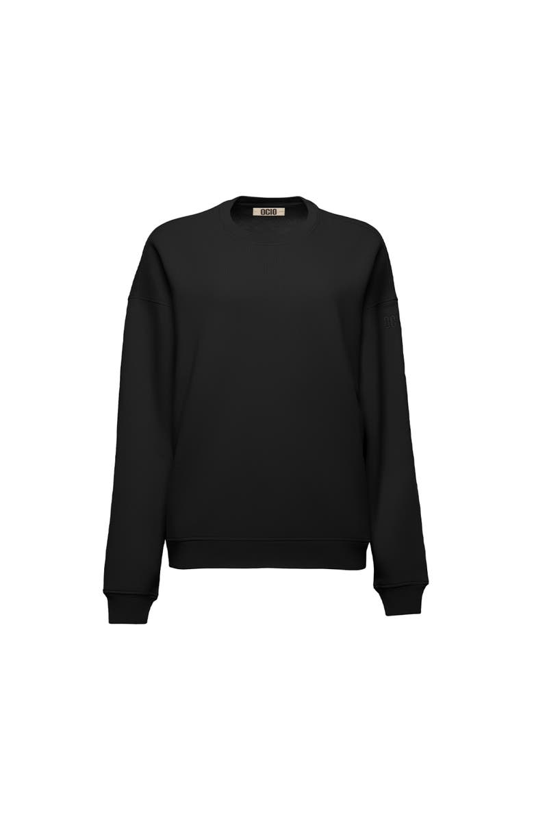 Ocio Women's Organic Cotton Teddy Oversized Crewneck, Alternate, color, Black