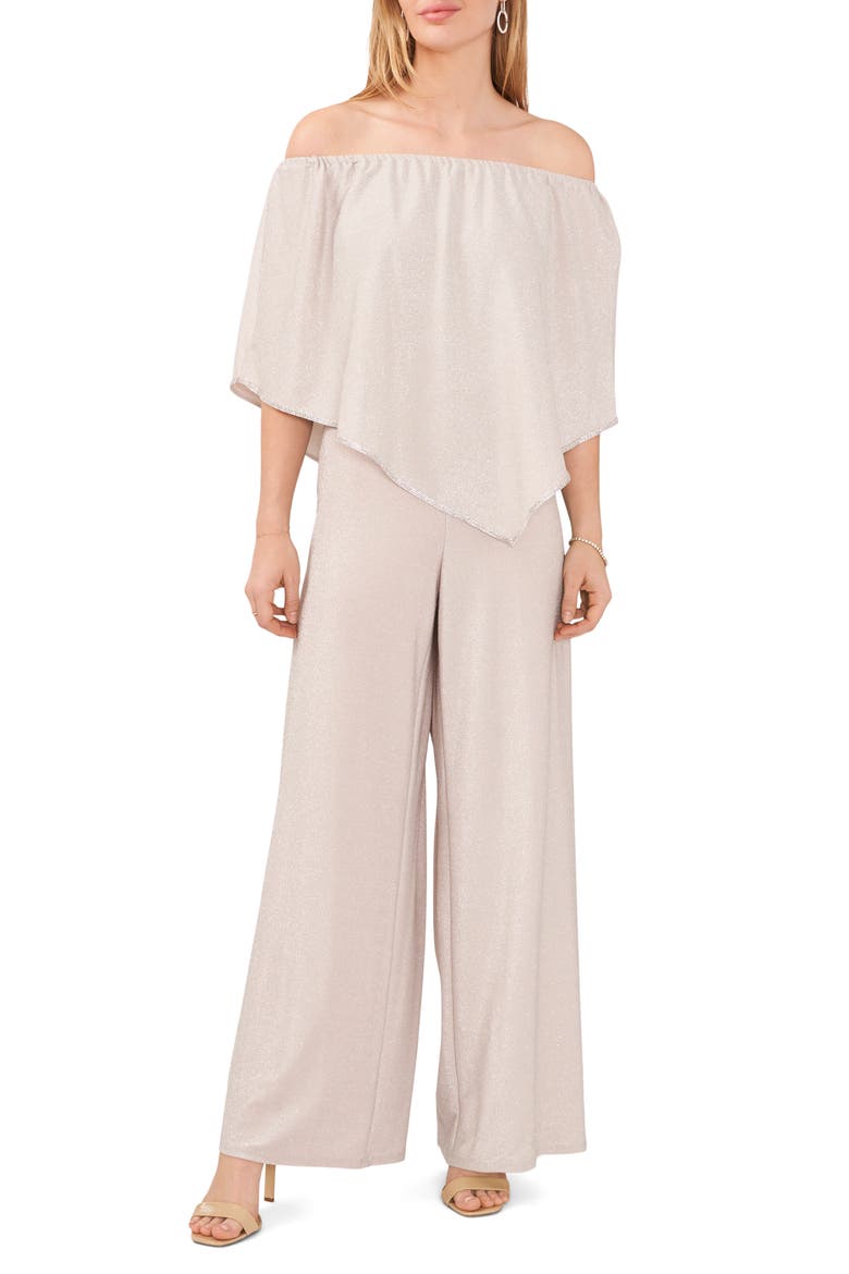 Glitter Off the Shoulder Jumpsuit, Main, color, GREY/SILVER