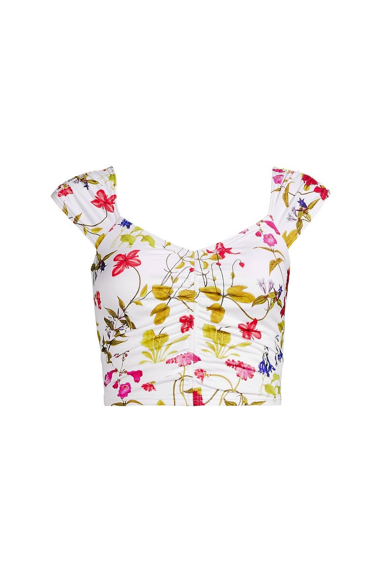 Ruched Cap Sleeve Tankini Top, Alternate, color, White Multi Garden Floral