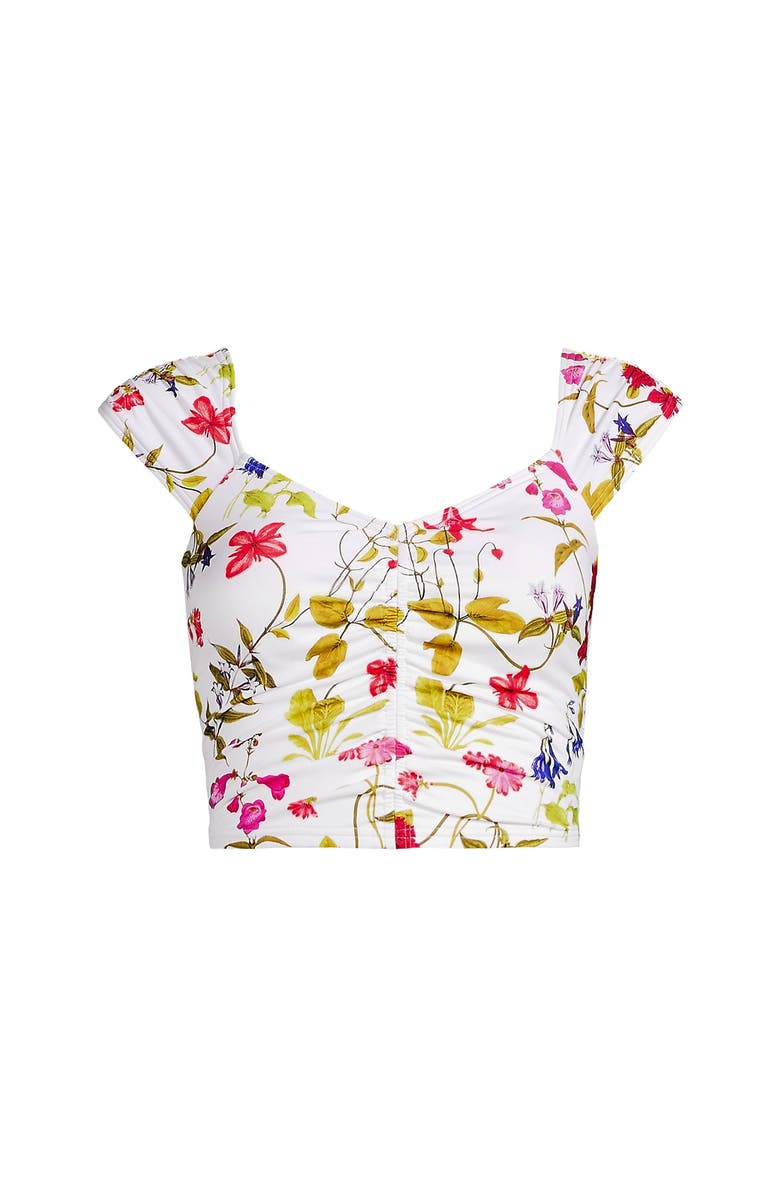 Lands' End Ruched Cap Sleeve Tankini Top, Alternate, color, White Multi Garden Floral