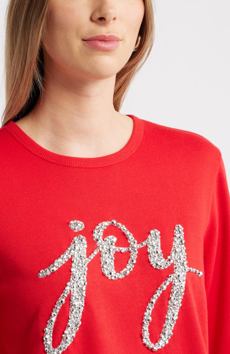 Caslon<sup>®</sup> Joy Embellished Crewneck Sweatshirt, Alternate, color, Red- Silver Joy
