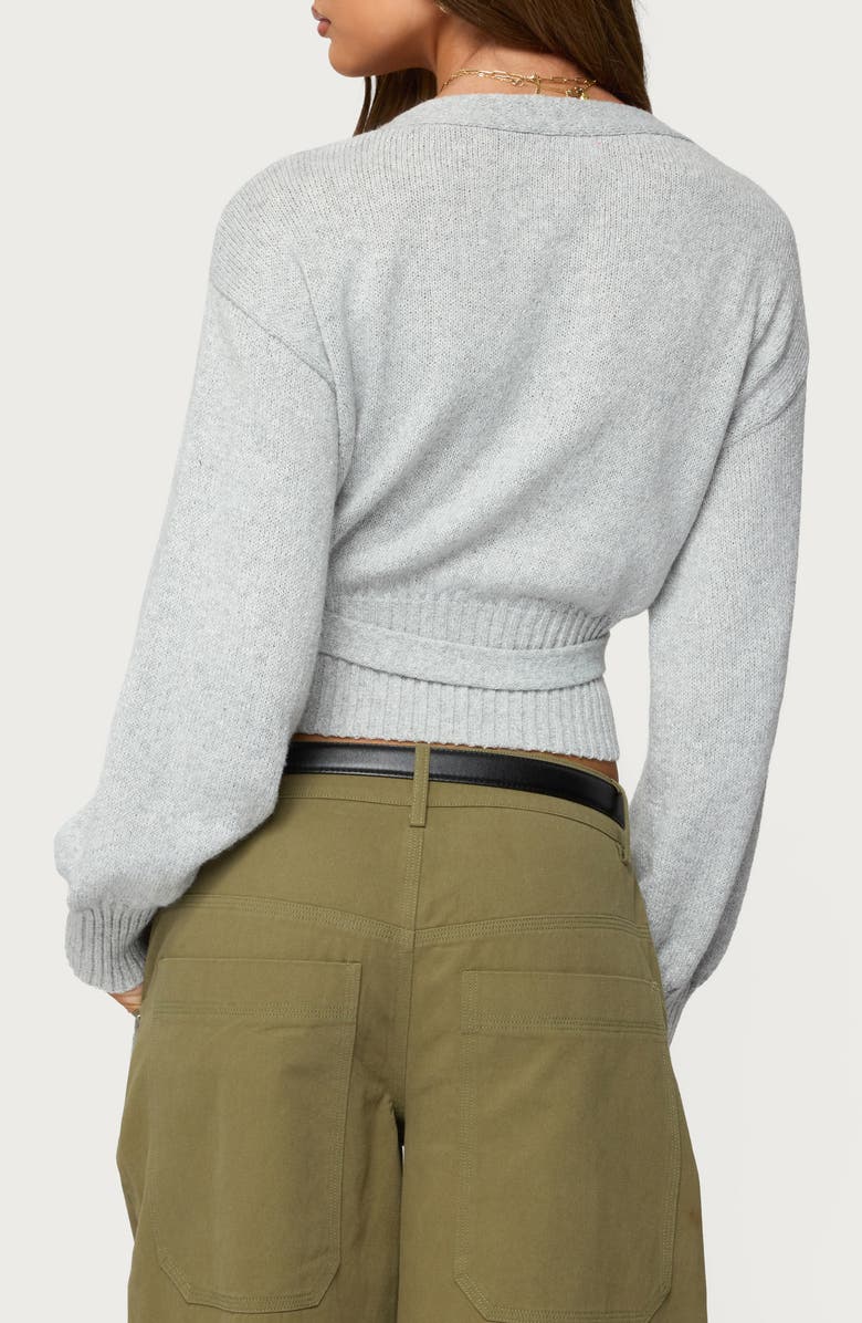 EDIKTED Stella Crop Faux-Wrap Sweater, Alternate, color, Gray-Melange