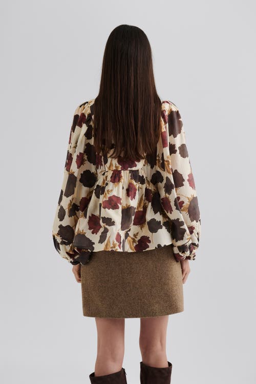 Malina Pernilla High Neck Balloon Sleeve Blouse In Neutral