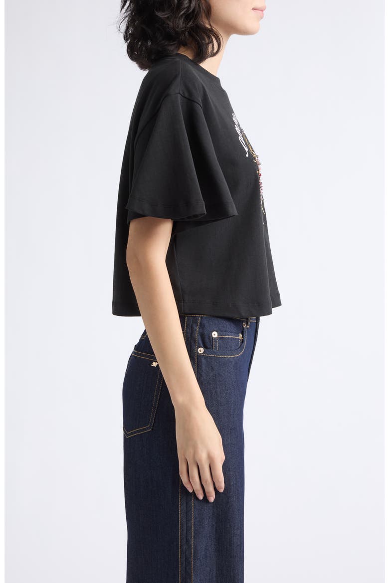 Orsa Flutter Sleeve Sequined Heart Graphic T-Shirt, Alternate, color, BLACK