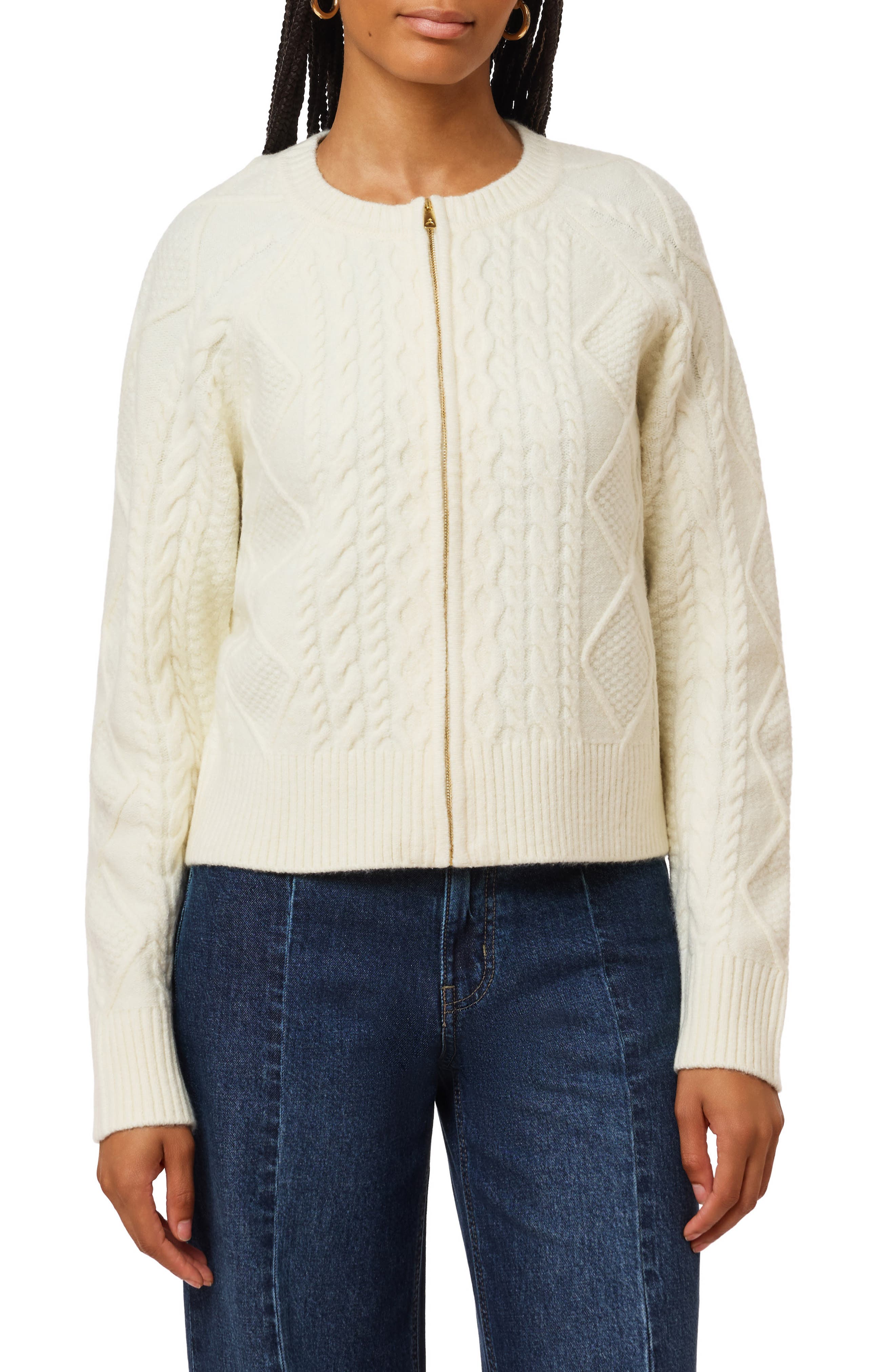 Cable Knit Zip Front Cardigan Sweater