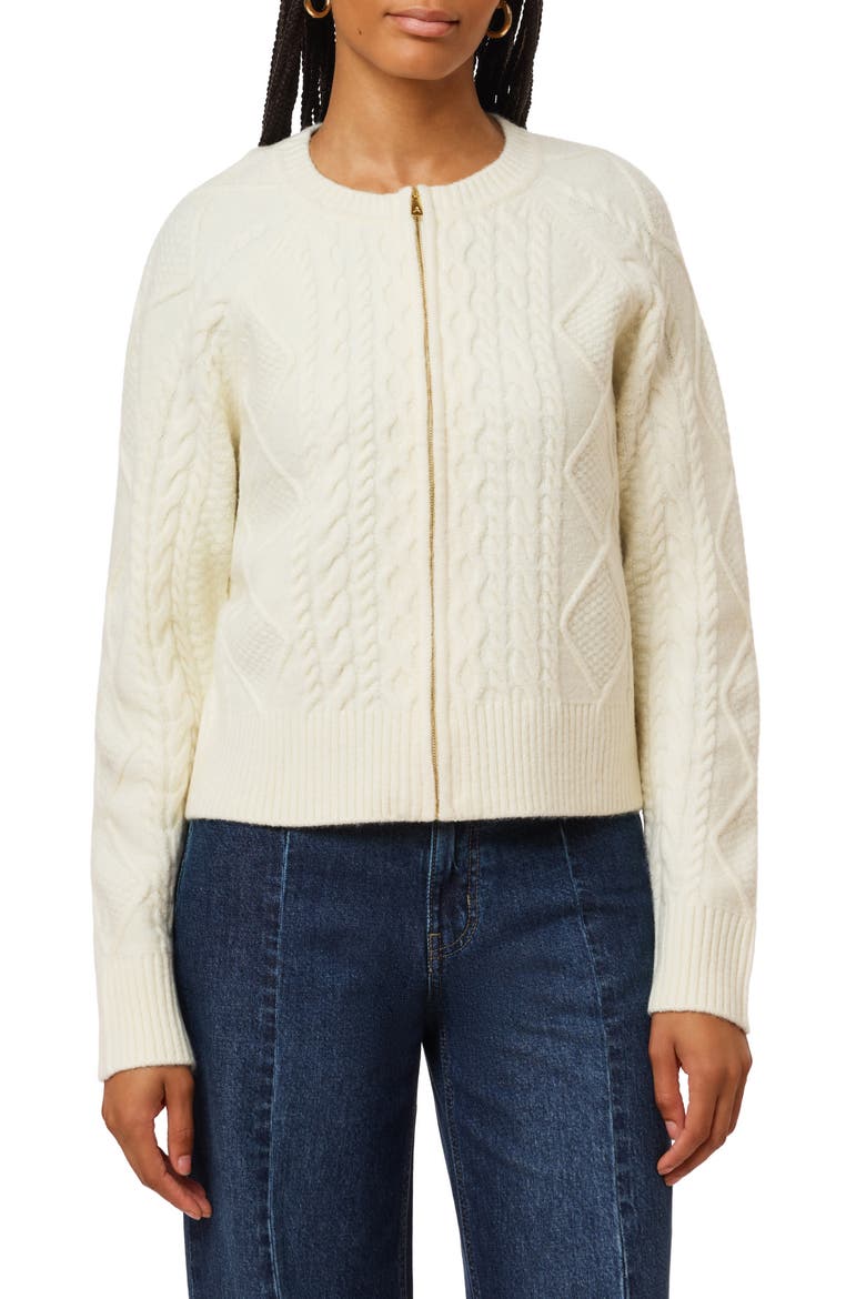 Cable Knit Zip Front Cardigan Sweater, Main, color, VANILLA ICE