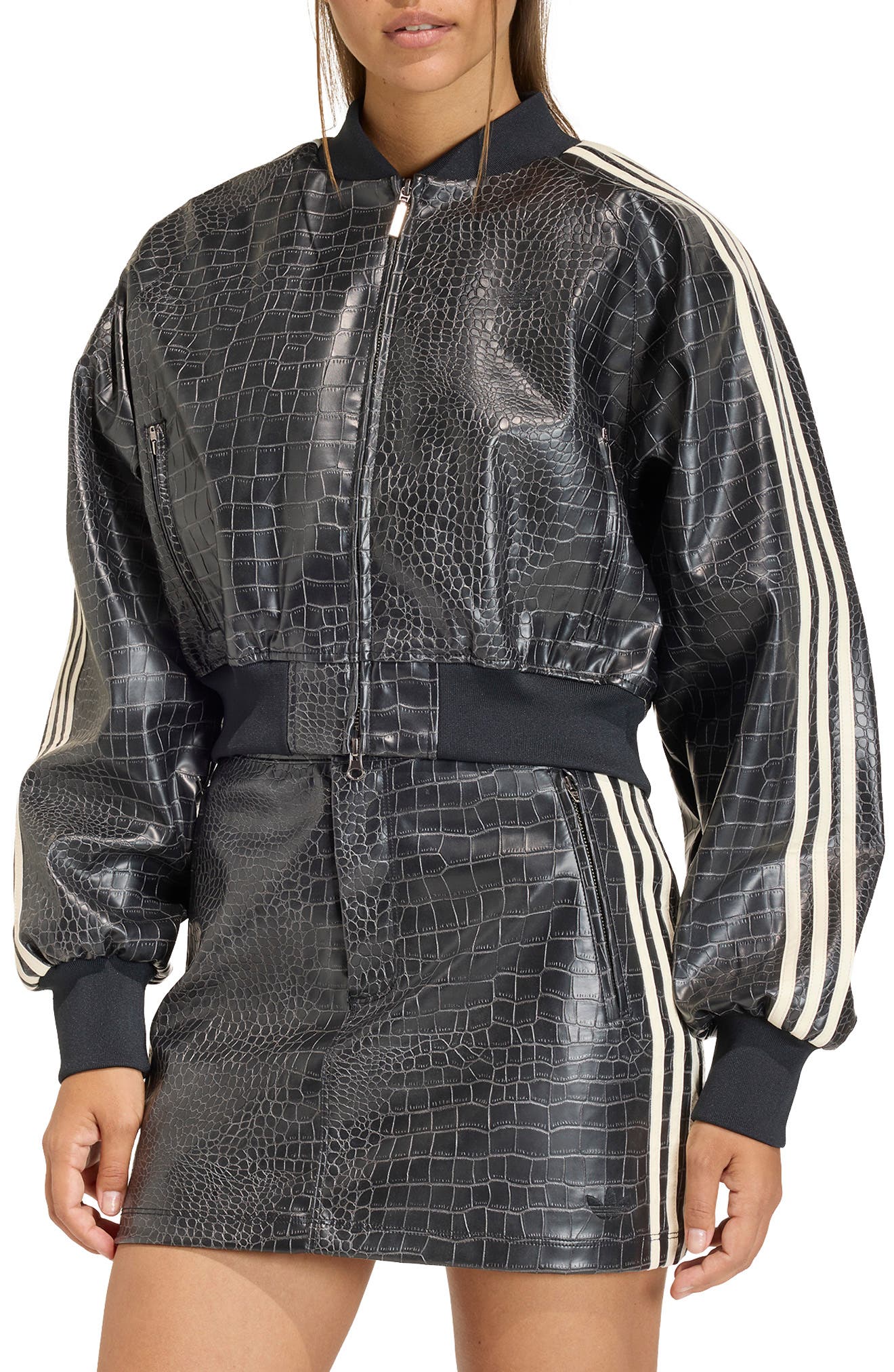 美品  originals SST TRACK JACKET adidas Originals SST Croc Embossed Faux Leather Track Jacket