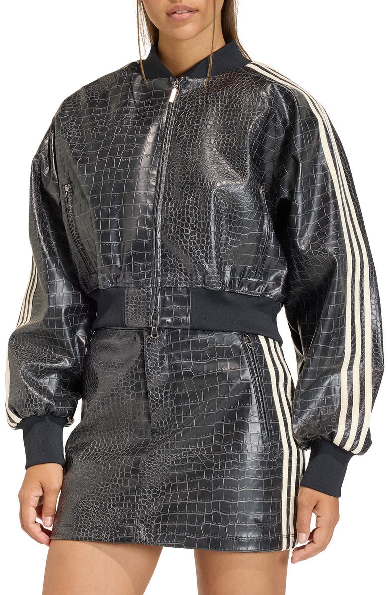 adidas Originals SST Croc Embossed Faux Leather Track Jacket, Main, color, Black