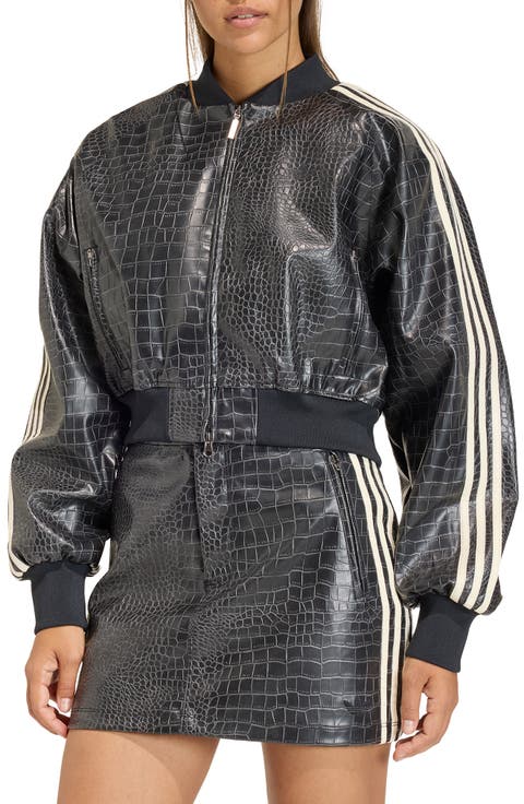 SST Croc Embossed Faux Leather Track Jacket